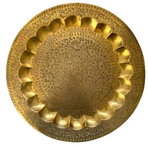 Vintage Brass India Tray Etched Plate 70s